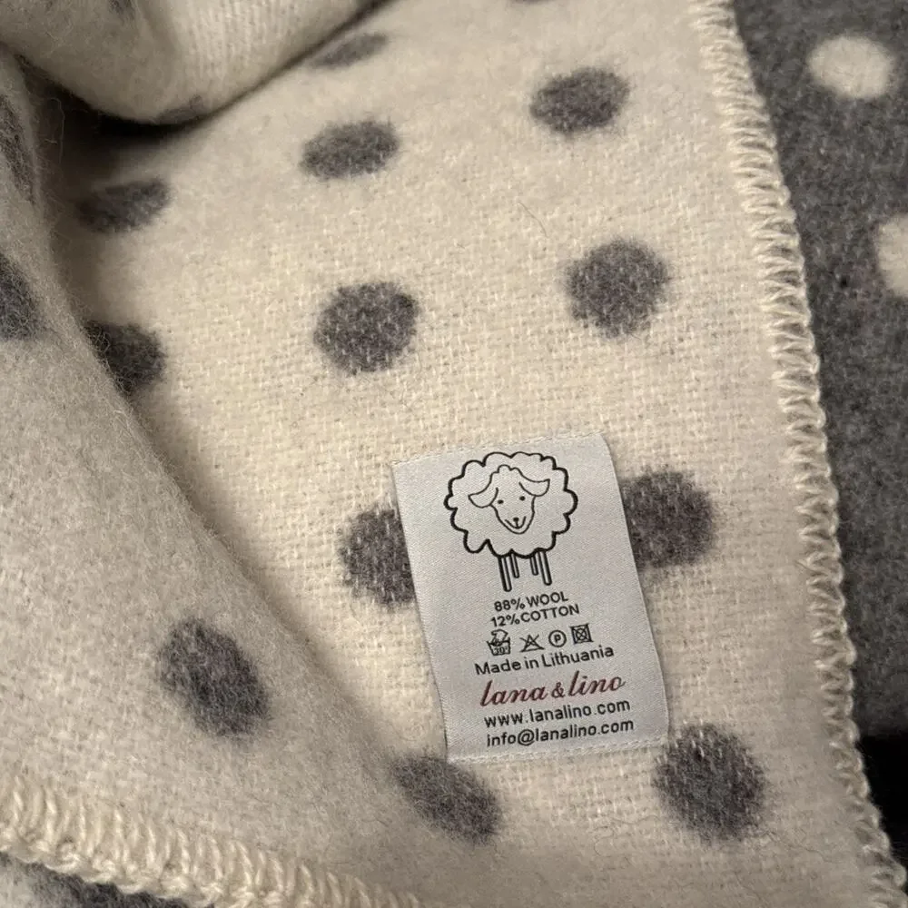 Lana & Lino‎ Wool Blend Oversized Throw Blanket Gray White Polka Dot 50x70